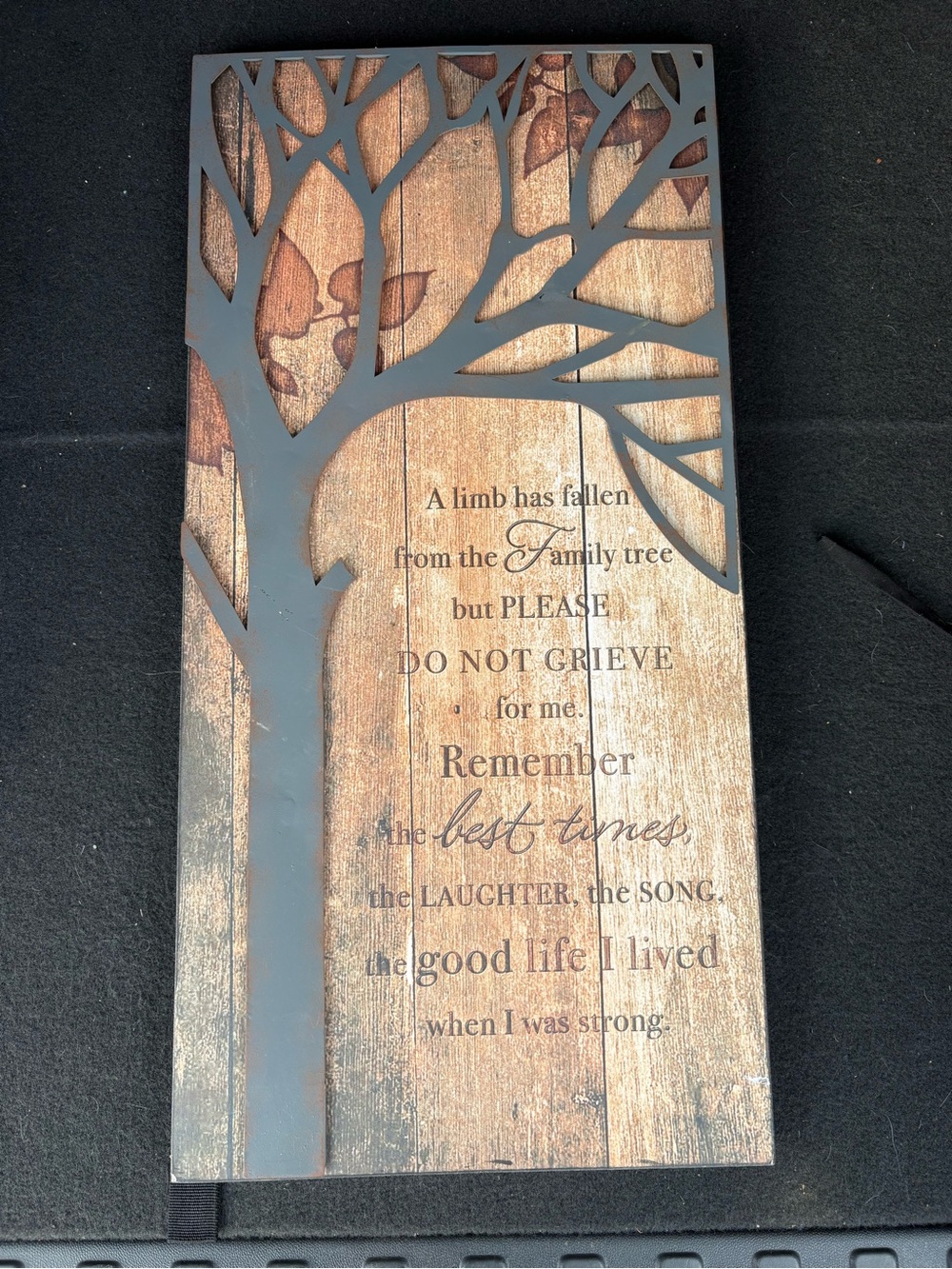 Rustic Brown Tree Wall Plaque - Memorial Quote.